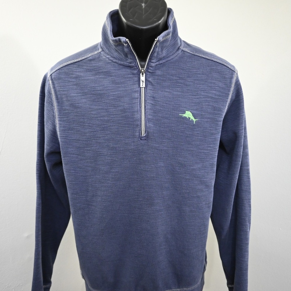 Tommy Bahama Marlin 1/4 Zip Jacket Blue Pima Long Sleeve Mens Size Medium - Picture 11 of 11